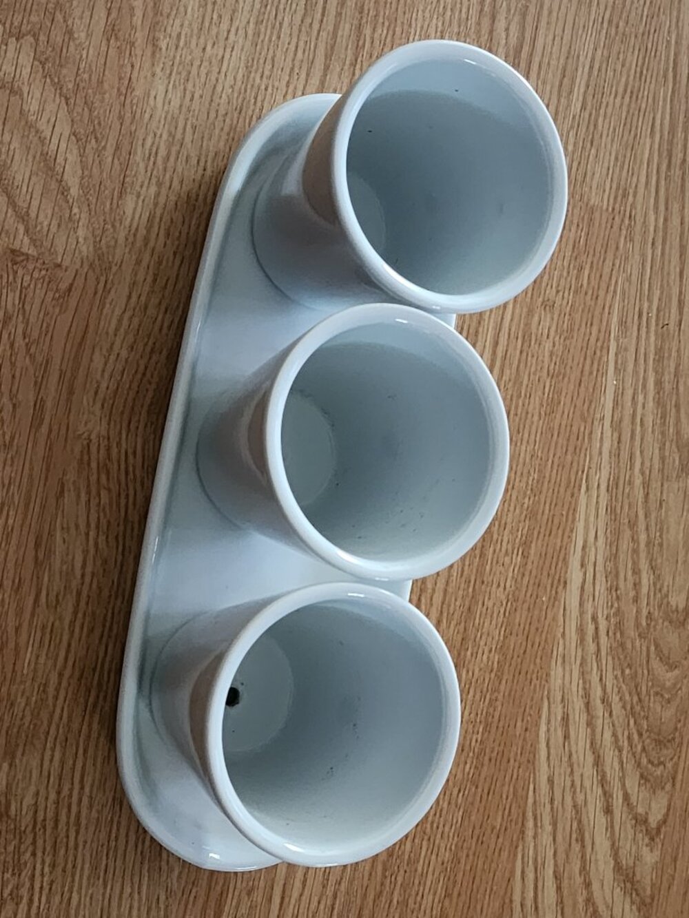 Set of 3 Small Round Ceramic Flower Pots White with tray
